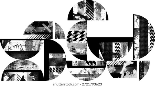 Composición de círculos medios. Diseño de arte de graffiti . Semicírculos con textura de ruido. Efecto de pulverización. Textura grunge. Formas de diseño de arte. Elemento angustiado. Semicírculos de pintura de rodillos ásperos. Vector 