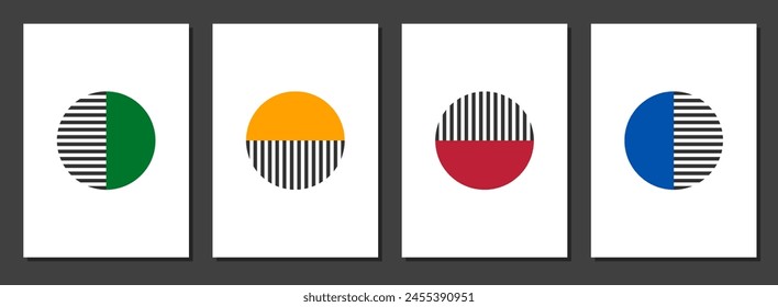 half circles and parallel lines modern abstract poster, minimal drawing wallpaper set, boho wall decoration art illustration, contemporary geometric figures
