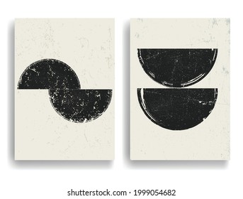 Media circunferencia. Afiche con varios elementos geométricos en estilo de arte moderno. Diseño mínimo con formas geométricas. Folleto de moda. Ilustración del vector.