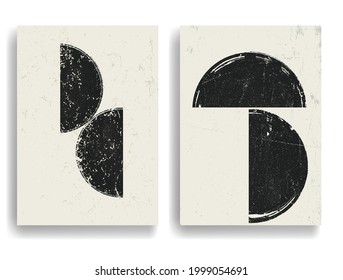 Media circunferencia. Afiche con varios elementos geométricos en estilo de arte moderno. Diseño mínimo con formas geométricas. Folleto de moda. Ilustración del vector.