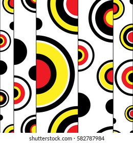 Half circles retro style seamless pattern. Red, yellow and black shapes vector illustration. Clipping mask used.