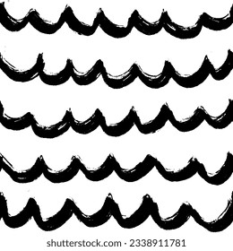 Half circles seamless pattern. Hand drawn Scallop, doodle bold lines, simple arches in horizontal structure. Black paint hand drawn background. Simple geometric vector illustration for wrapping paper.