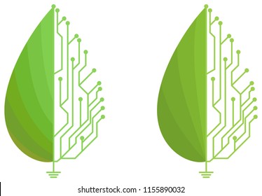 Half circuit board design with half leaf logos. These logos can be used for companies such as eco friendly electronic device manufacturers.