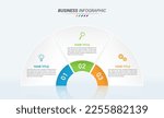 Half Circular Infographic Design Template and Business Icon with Three Options or Steps. 3 Options Infographic for Presentations, Finance Reports, and Web Design.