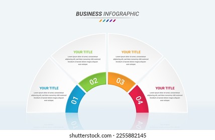 Half Circular Infographic Design Template and Business Icon with Four Options or Steps. 4 Options Infographic for Presentations, Finance Reports, and Web Design.