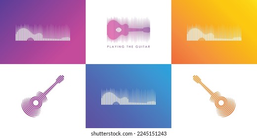 Half Classic guitar music vintage logo design with line styles