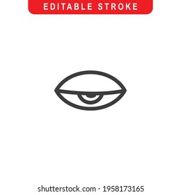 Half Closed Eye Outline Icon. Vision Line Art Logo. Vector Illustration. Isolated on White Background. Editable Stroke