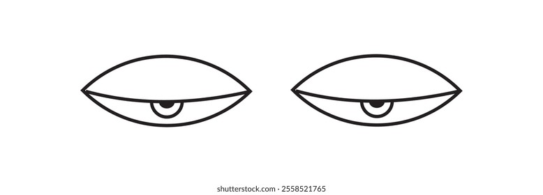 Half Closed Eye Outline Icon. Vision Line Art Logo. Vector Illustration. Isolated on White Background. 