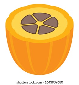 Half cocoa fruit icon. Isometric of half cocoa fruit vector icon for web design isolated on white background