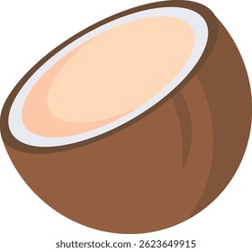 La mitad de un coco con cáscara marrón y carne blanca.
