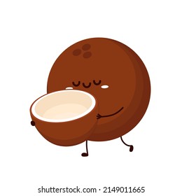 Half coconut. Coconut cartoon vector on white background. Coconut milk.