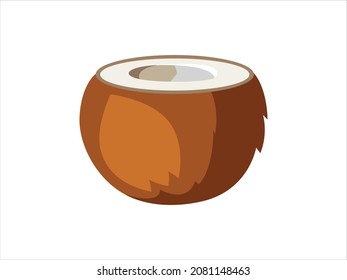 Half a Coconut. Coconut in cut form. Vector flat illustration isolated on white 
background.