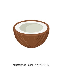 Half coconut in flat style. Vector illustration isolated on white background