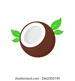 Medio icono de coco aislado sobre fondo blanco. Fruta tropical. Ilustración vectorial