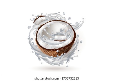 Half A Coconut In A Milk Splash.