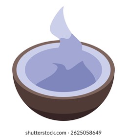 Medio coco con salpicadura de leche de coco Ilustración vectorial isométrica