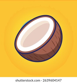 Half Coconut Vector Illustration Cute Cartoonish Design