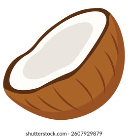 Half coconut with white pulp and brown textured shell perfect for tropical designs, healthy food visuals, and natural product packaging