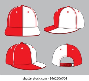 Half Color Hip Hop Cap Design Vector With White/Red Colors.