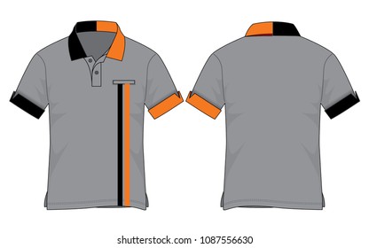 Half Color Polo Shirt Design Vector with Gray/Black/Orange Colors and Cuff Fold.Front and Back Views.