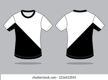 Half Color T-Shirt Design Vector With Black/White Colors.Front And Back Views.