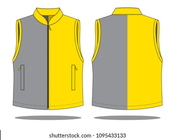 Half Color Vest Yellow-Gray Design Vector.Front and Back Views.