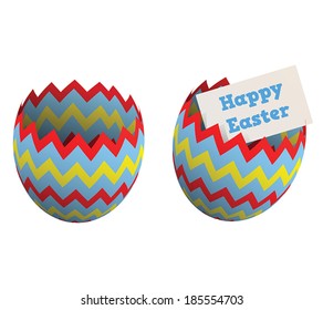 Half Colorful Easter Egg, with a little card saying Happy Easter   