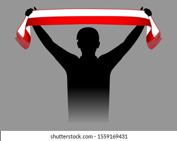 Half Colors Football Fans Cheer Scarf Design With White/Red Colors Vector