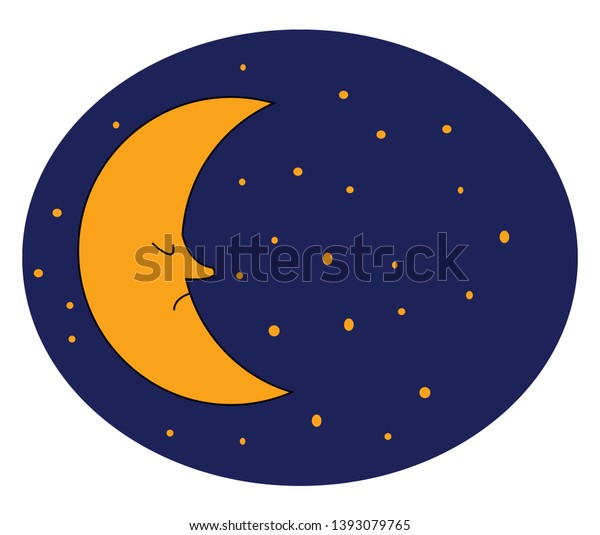 A half crescent moon in blue sky\
with lot of stars on it vector color drawing or\
illustration