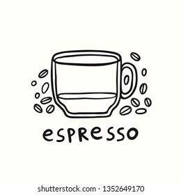 Half a cup of espresso and coffee beans vector illustration.