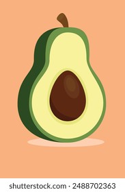 Half cut avocado with shadow and an orange background