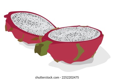 Fruta de dragón de corte medio, frutas tropicales, frutas de dragón coloridas.