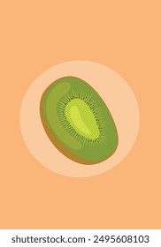 Kiwi cortado a medias sobre fondo naranja