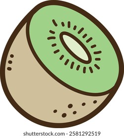 Half cut kiwi vector doodle illustration and graphic