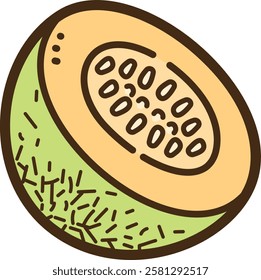 Half cut melon vector doodle illustration and graphic