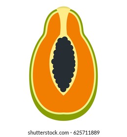 Half cut papaya fruit icon flat isolated on white background vector illustration