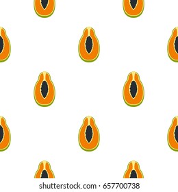 Half cut papaya fruit pattern seamless background in flat style repeat vector illustration