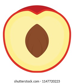 
A half cut peach with prune in it 
