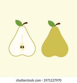 Half cut of Pear. Sliced green fruit. Sweet pieces of dessert. Natural vegan ingredients. Flat Cartoon Illustration. Sweet pear seamless pattern. Organic healthy fruits background. Vector illustration
