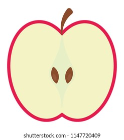 
Half cut piece with a stem and seeds, apple
