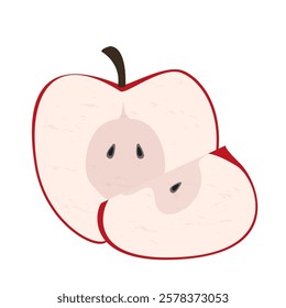 Half cut red apple fresh fruit cartoon illustration