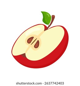 Half of a cut red sweet apple. Natural fruits, hand drawn