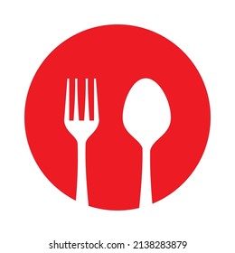 Half cut spoon and fork vector on white and red background suitable for product design about food