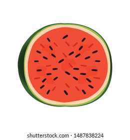 half cut watermelon A watermelon with a cut from center flat design vector illustration of a watermelon on a white background 
