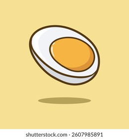 Half cute boiled egg isolated on soft yellow background