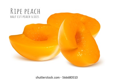 Half cuts peaches without pits. Vector illustration of peach.