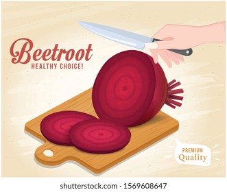 Half cutted beetroot vector illustration on the chopping board
