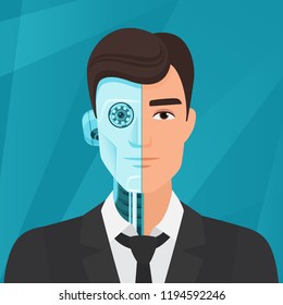 Half cyborg, half human man businessman vector illustration.