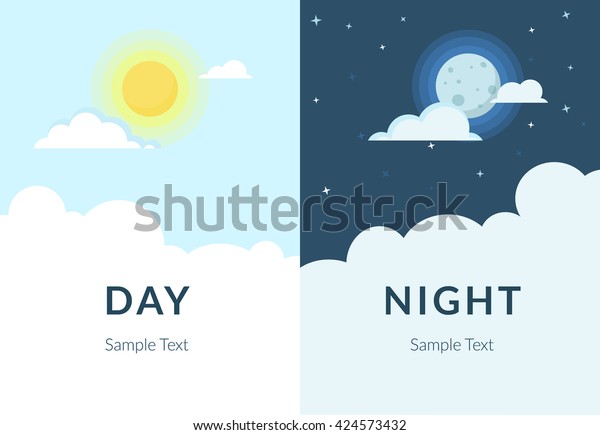 昼も夜も 日も月も雲も 空と天気の放送 雲と寿命 期間 およびサイクルを描いた モバイルアプリの背景のバナーの平らなイラスト のベクター画像素材 ロイヤリティフリー
