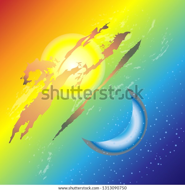 Half Day Half Night Vector Drawing Stock Vector (Royalty Free) 1313090750 Shutterstock